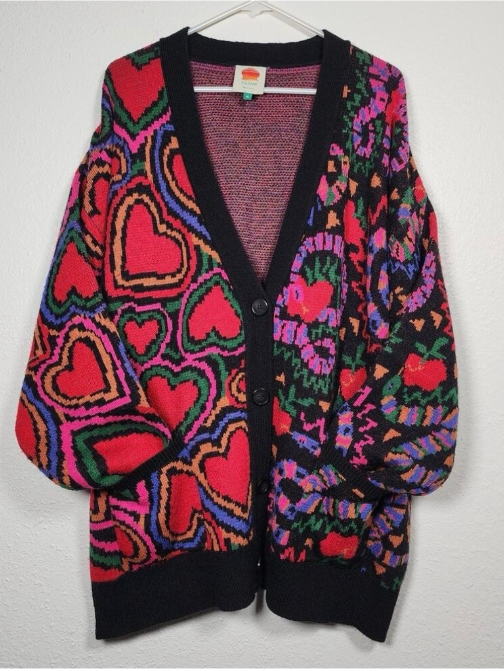 Farm Rio Cardigan Mixed Rainbow Wild Hearts Snakes Oversized Multicolor Size XL